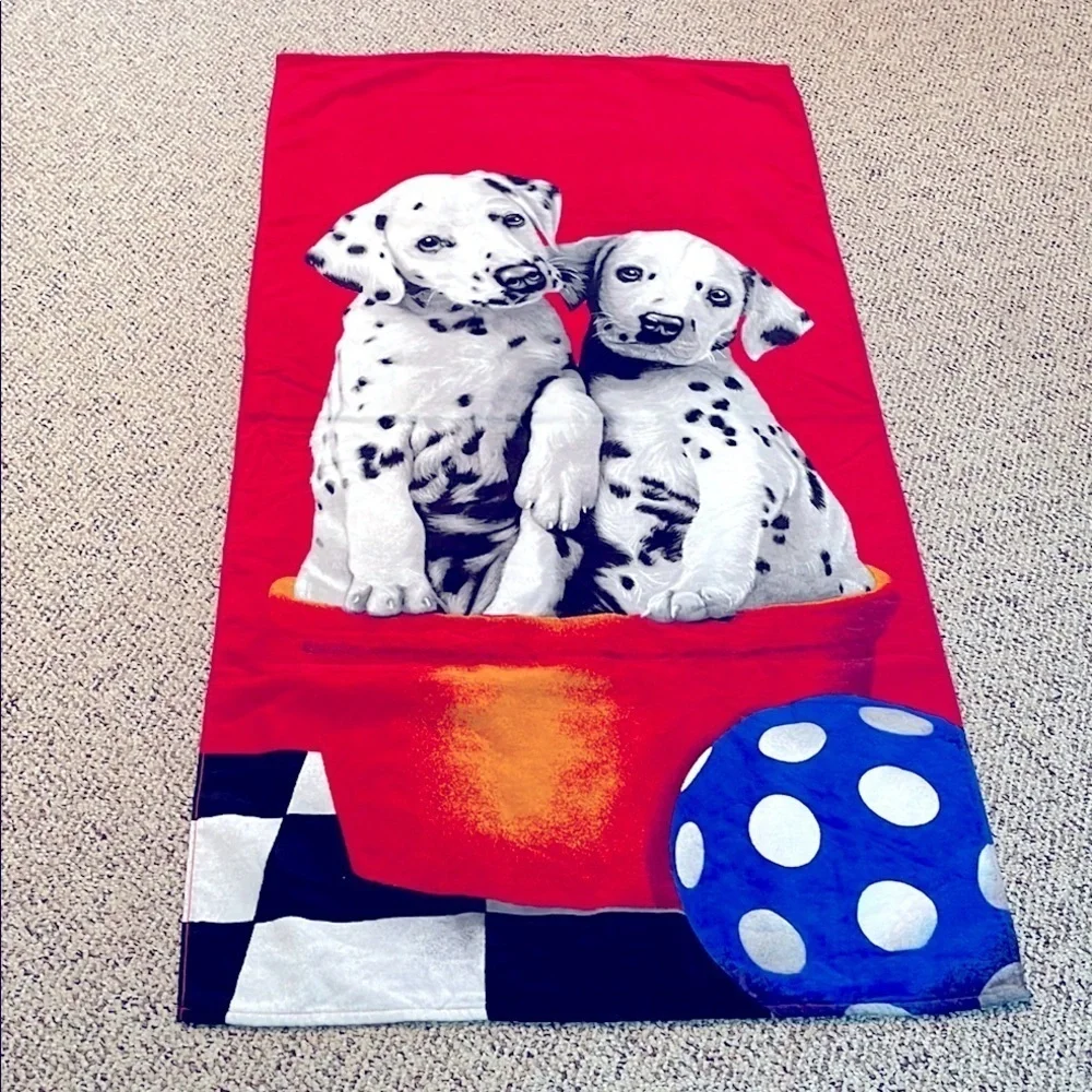 Copa Dalmatian Dog Beach Towel- Red and Blue NWT